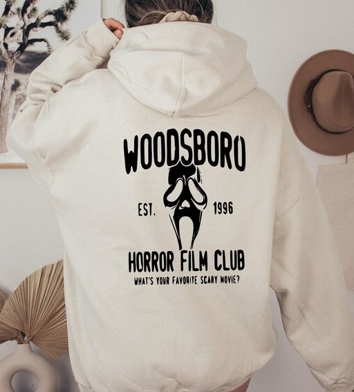 Woodsboro Horror Club Hoodie,Horror Film Club Sweatshirt,Scary Halloween Hoodie,Spooky Season Shirt,Scream Ghost Tee,Halloween Sweatshirt
