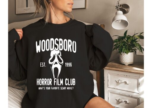 Woodsboro Horror Film Club Sweatshirt,Scream Movie,Thriller Movie,Horror Movies,Scary Movie Shirt,Scream Ghost Face,Halloween Sweatshirt