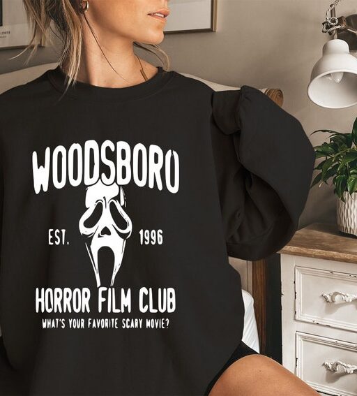 Woodsboro Horror Film Club Sweatshirt,Scream Movie,Thriller Movie,Horror Movies,Scary Movie Shirt,Scream Ghost Face,Halloween Sweatshirt