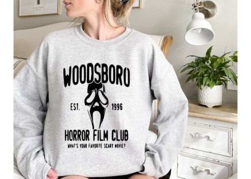 Woodsboro Horror Film Club Sweatshirt,Scream Movie,Thriller Movie,Horror Movies,Scary Movie Shirt,Scream Ghost Face,Halloween Sweatshirt