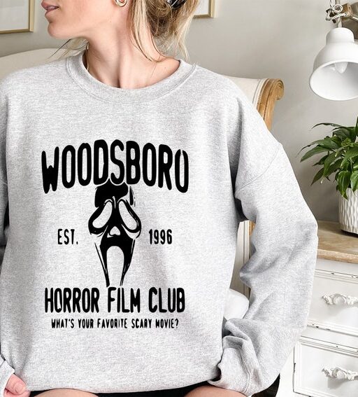 Woodsboro Horror Film Club Sweatshirt,Scream Movie,Thriller Movie,Horror Movies,Scary Movie Shirt,Scream Ghost Face,Halloween Sweatshirt