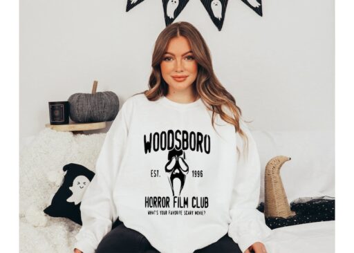 Woodsboro Horror Film Club Sweatshirt,Scream Movie,Thriller Movie,Horror Movies,Scary Movie Shirt,Scream Ghost Face,Halloween Sweatshirt