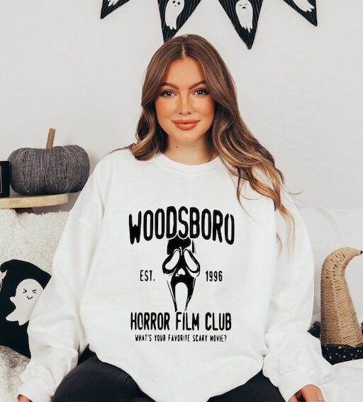 Woodsboro Horror Film Club Sweatshirt,Scream Movie,Thriller Movie,Horror Movies,Scary Movie Shirt,Scream Ghost Face,Halloween Sweatshirt