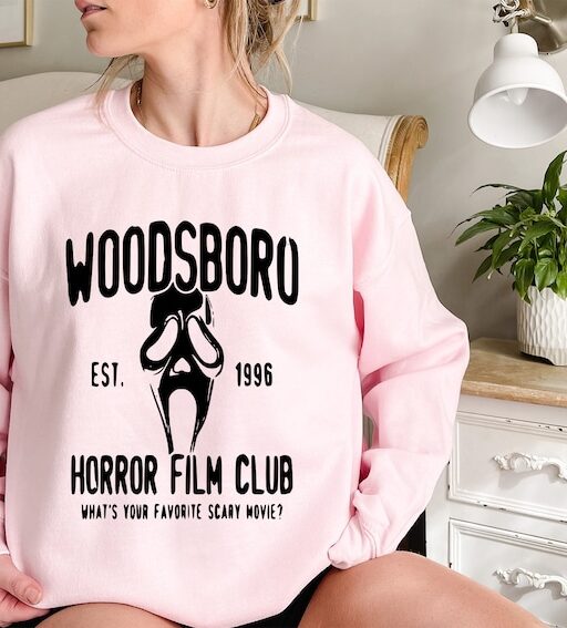 Woodsboro Horror Film Club Sweatshirt,Scream Movie,Thriller Movie,Horror Movies,Scary Movie Shirt,Scream Ghost Face,Halloween Sweatshirt