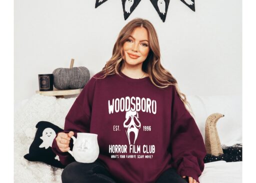 Woodsboro Horror Film Club Sweatshirt,Scream Movie,Thriller Movie,Horror Movies,Scary Movie Shirt,Scream Ghost Face,Halloween Sweatshirt