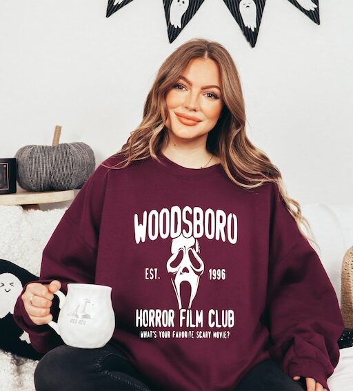 Woodsboro Horror Film Club Sweatshirt,Scream Movie,Thriller Movie,Horror Movies,Scary Movie Shirt,Scream Ghost Face,Halloween Sweatshirt