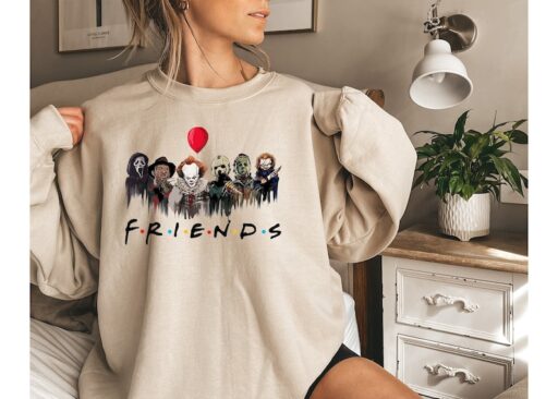 Horror Characters Friends Sweatshirt,Halloween Sweatshirt,Halloween Horror Characters Sweatshirt,Friends Halloween Shirt,Horror Movie Shirt