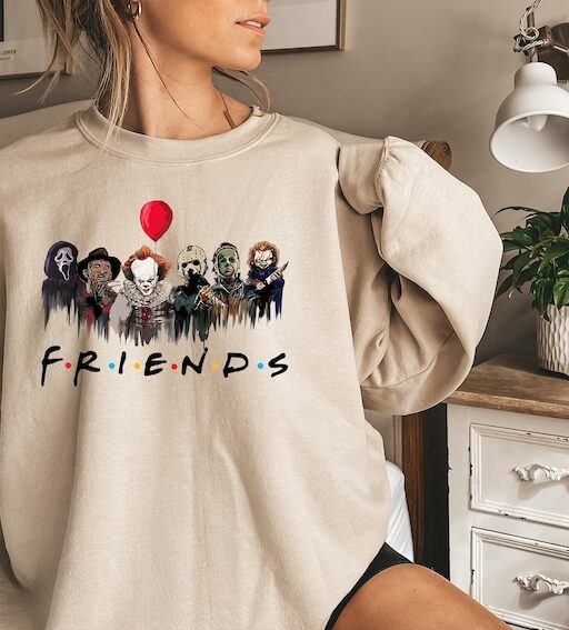 Horror Characters Friends Sweatshirt,Halloween Sweatshirt,Halloween Horror Characters Sweatshirt,Friends Halloween Shirt,Horror Movie Shirt