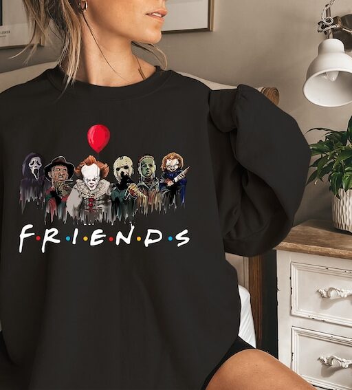 Horror Characters Friends Sweatshirt,Halloween Sweatshirt,Halloween Horror Characters Sweatshirt,Friends Halloween Shirt,Horror Movie Shirt