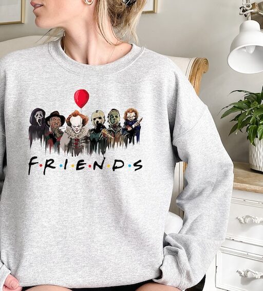 Horror Characters Friends Sweatshirt,Halloween Sweatshirt,Halloween Horror Characters Sweatshirt,Friends Halloween Shirt,Horror Movie Shirt