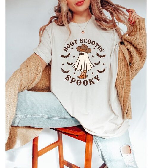 Boot Scootin Spooky Shirt,Halloween Shirt,Cowboy Ghost Shirt,Western Halloween,Spooky Shirt,Halloween Gift,Spooky Vibes,Spooky Season Shirt