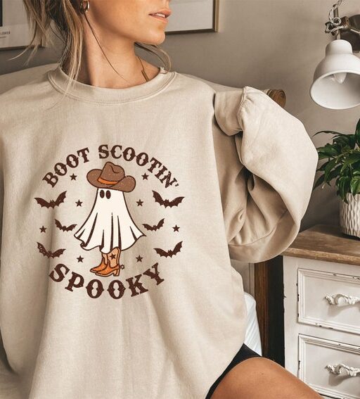 Boot Scootin Spooky Sweatshirt,Halloween Sweatshirt,Ghost Sweatshirt,Western Halloween,Spooky Sweatshirt,Halloween Gift,Spooky Season Shirt