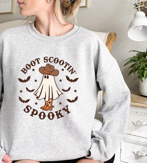 Boot Scootin Spooky Sweatshirt,Halloween Sweatshirt,Ghost Sweatshirt,Western Halloween,Spooky Sweatshirt,Halloween Gift,Spooky Season Shirt