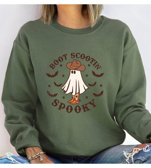 Boot Scootin Spooky Sweatshirt,Halloween Sweatshirt,Ghost Sweatshirt,Western Halloween,Spooky Sweatshirt,Halloween Gift,Spooky Season Shirt