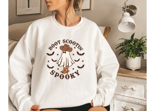 Boot Scootin Spooky Sweatshirt,Halloween Sweatshirt,Ghost Sweatshirt,Western Halloween,Spooky Sweatshirt,Halloween Gift,Spooky Season Shirt