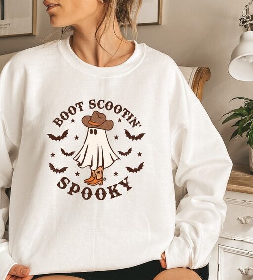 Boot Scootin Spooky Sweatshirt,Halloween Sweatshirt,Ghost Sweatshirt,Western Halloween,Spooky Sweatshirt,Halloween Gift,Spooky Season Shirt