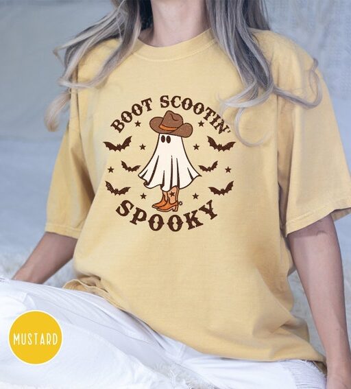 Comfort Colors Boot Scootin Spooky Shirt,Halloween Shirt,Cowboy Ghost Shirt,Western Halloween,Halloween Gift,Spooky Vibes,Spooky Season Tee