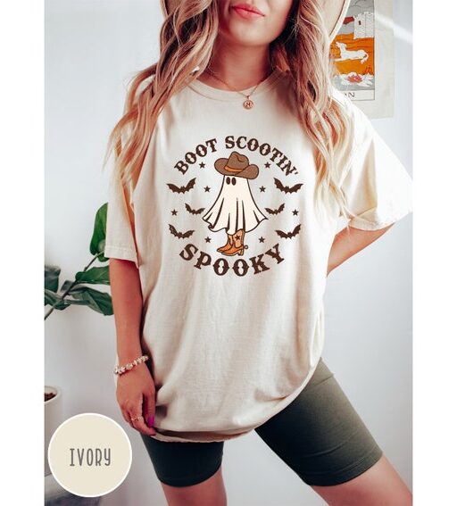 Comfort Colors Boot Scootin Spooky Shirt,Halloween Shirt,Cowboy Ghost Shirt,Western Halloween,Halloween Gift,Spooky Vibes,Spooky Season Tee