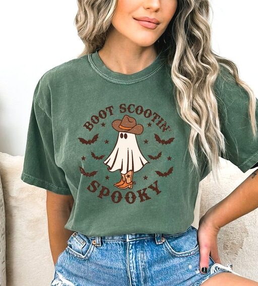 Comfort Colors Boot Scootin Spooky Shirt,Halloween Shirt,Cowboy Ghost Shirt,Western Halloween,Halloween Gift,Spooky Vibes,Spooky Season Tee