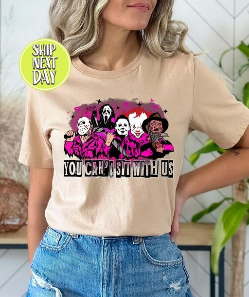 You Can't Sit With Us Horror Movie Halloween Shirt, Halloween Gift, Sanderson Sisters Tees, Killers Shirt, Funny Witch Horror Shirt -HC70