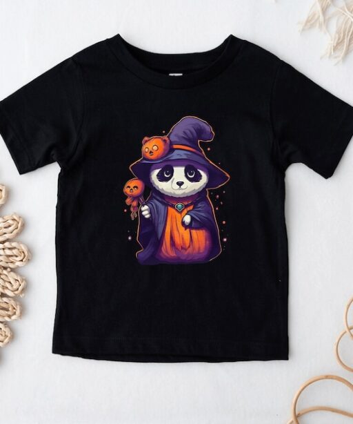 Panda and Pumpkin Halloween Toddler Shirt, Happy Halloween Kids Tee, Fall T-Shirt,Natural Halloween Tee Shirt Halloween Sweatshirt -HC054