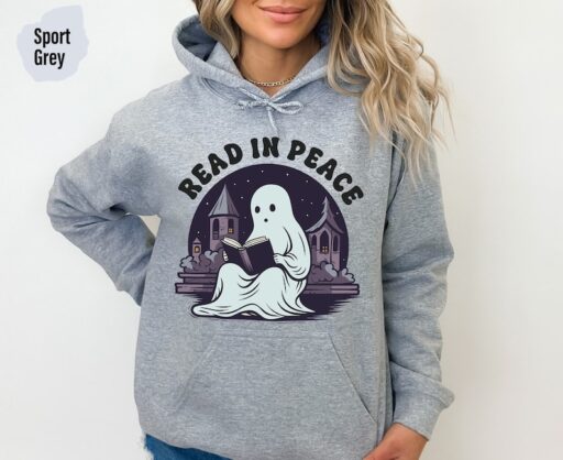 Read In Peace Ghost Halloween Sweatshirt and Hoodie, Halloween Shirt, Halloween Crewneck Sweatshirt, Spooky Season Tee, Reading Ghost -HC64