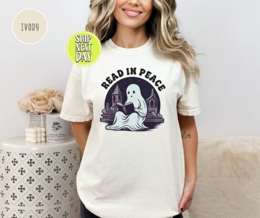 Read In Peace Ghost Halloween T-Shirt, Halloween Booklover Shirt, Halloween Librarian Shirt, Halloween Shirt,Halloween Cute Ghost Read -HC64