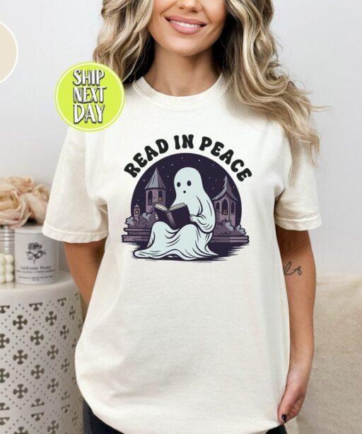 Read In Peace Ghost Halloween T-Shirt, Halloween Booklover Shirt, Halloween Librarian Shirt, Halloween Shirt,Halloween Cute Ghost Read -HC64