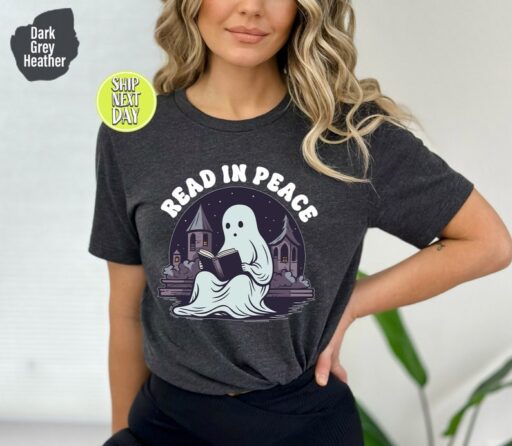 Read In Peace Ghost Halloween T-Shirt, Halloween Booklover Shirt, Halloween Librarian Shirt, Halloween Shirt,Halloween Cute Ghost Read -HC64