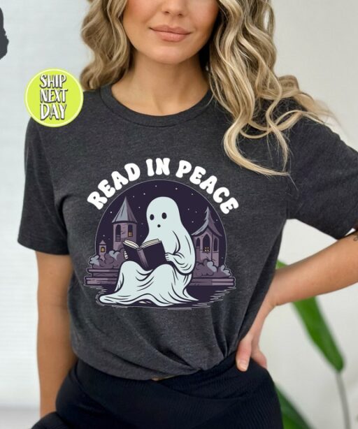 Read In Peace Ghost Halloween T-Shirt, Halloween Booklover Shirt, Halloween Librarian Shirt, Halloween Shirt,Halloween Cute Ghost Read -HC64