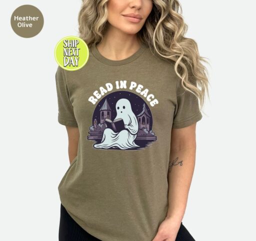 Read In Peace Ghost Halloween T-Shirt, Halloween Booklover Shirt, Halloween Librarian Shirt, Halloween Shirt,Halloween Cute Ghost Read -HC64