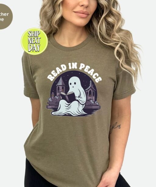 Read In Peace Ghost Halloween T-Shirt, Halloween Booklover Shirt, Halloween Librarian Shirt, Halloween Shirt,Halloween Cute Ghost Read -HC64