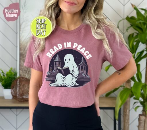 Read In Peace Ghost Halloween T-Shirt, Halloween Booklover Shirt, Halloween Librarian Shirt, Halloween Shirt,Halloween Cute Ghost Read -HC64