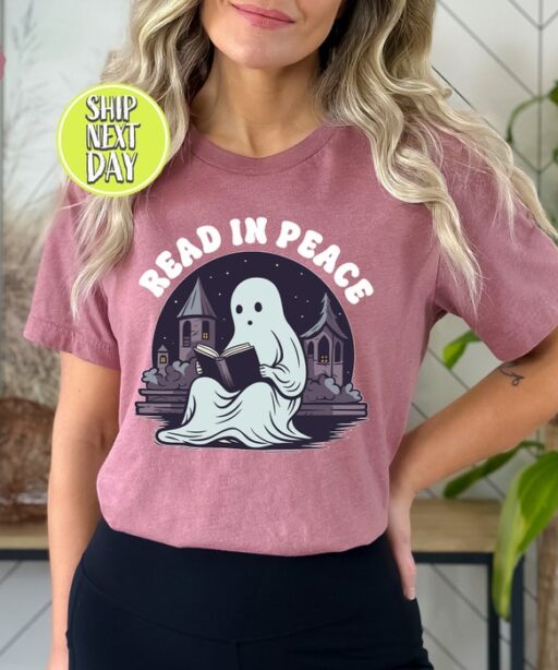 Read In Peace Ghost Halloween T-Shirt, Halloween Booklover Shirt, Halloween Librarian Shirt, Halloween Shirt,Halloween Cute Ghost Read -HC64