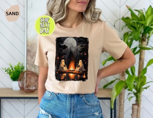 Retro Ghost Book Reading Camping Gothic Halloween Teachers T-Shirt, Ghost Book Reading Shirt, Halloween Trip Shirt, Camping Gothic Tee -HC63