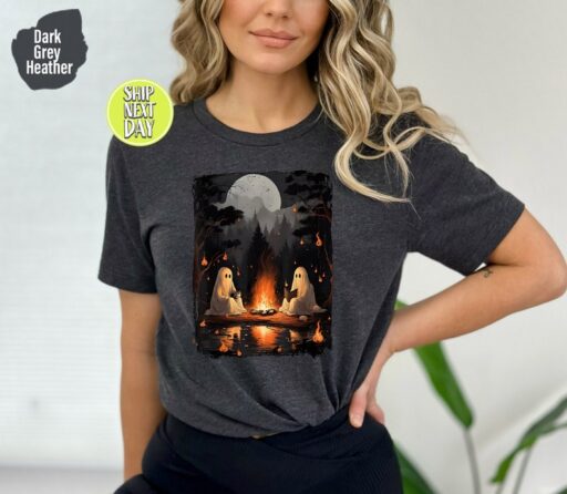 Retro Ghost Book Reading Camping Gothic Halloween Teachers T-Shirt, Ghost Book Reading Shirt, Halloween Trip Shirt, Camping Gothic Tee -HC63