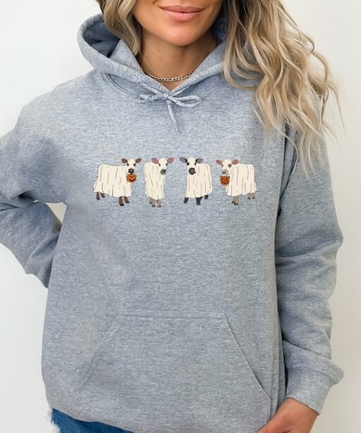 Funny Ghost Cows Sweatshirt and Hoodie, Halloween Sweatshirt Halloween Crewneck, Ghost Shirt, Cow Lover Gift, Funny Halloween Cow Tee -HC61