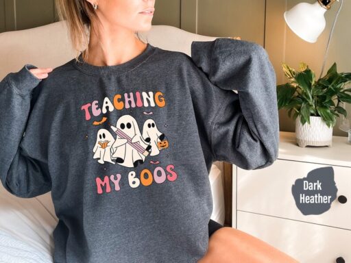 Teacher Halloween Sweatshirt and Hoodie, Teaching My Boos shirt, Halloween Teacher, Read More Books, Spooky Teacher Ghost Vintage Shirt-HC60