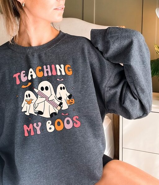 Teacher Halloween Sweatshirt and Hoodie, Teaching My Boos shirt, Halloween Teacher, Read More Books, Spooky Teacher Ghost Vintage Shirt-HC60