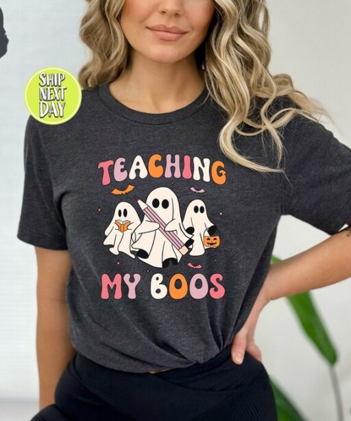 Teaching My Boos T-Shirt, Halloween Teacher shirt, Teach Tshirt, Teacher Shirt, Cute Halloween Shirt for Teachers, Sppoky Teacher Gift-HC60