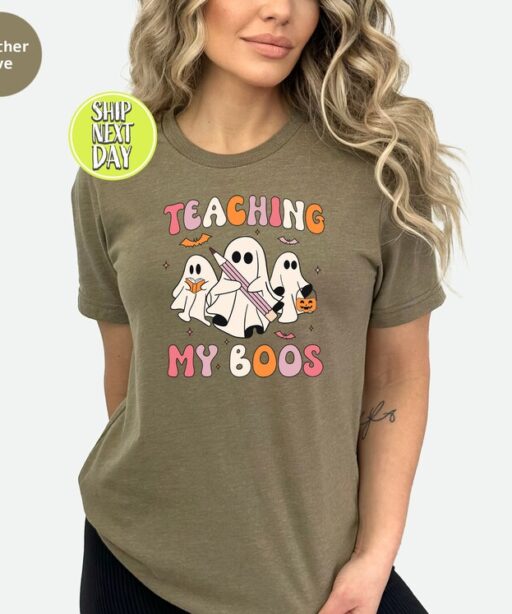 Teaching My Boos T-Shirt, Halloween Teacher shirt, Teach Tshirt, Teacher Shirt, Cute Halloween Shirt for Teachers, Sppoky Teacher Gift-HC60