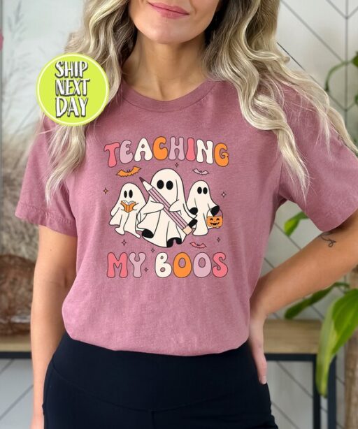 Teaching My Boos T-Shirt, Halloween Teacher shirt, Teach Tshirt, Teacher Shirt, Cute Halloween Shirt for Teachers, Sppoky Teacher Gift-HC60