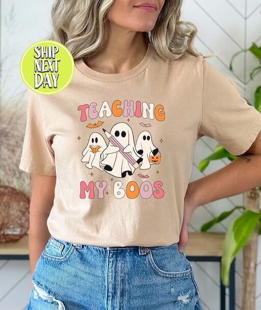 Teaching My Boos T-Shirt, Halloween Teacher shirt, Teach Tshirt, Teacher Shirt, Cute Halloween Shirt for Teachers, Sppoky Teacher Gift-HC60