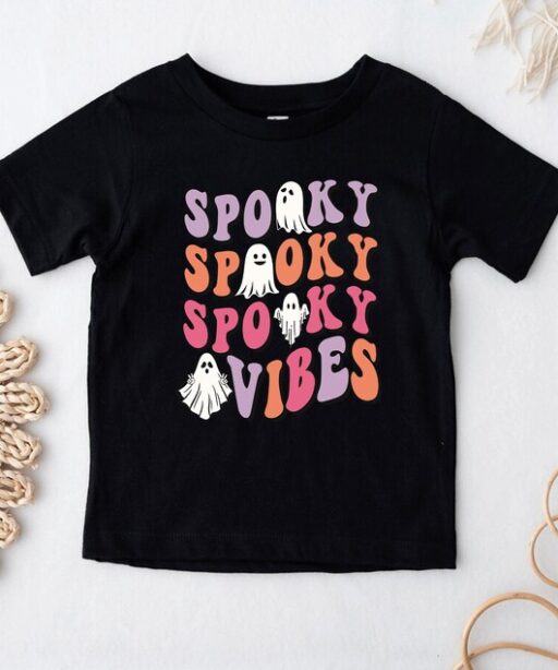 Spooky Season Toddler Shirt - Spooky Vibes Retro Halloween Kids Shirt - Cute Ghost Natural Toddler Tee - Retro Fall Natural Tee Shirt -HC56