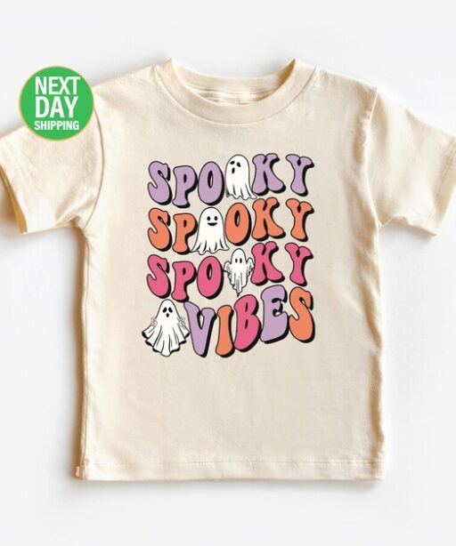 Spooky Season Toddler Shirt - Spooky Vibes Retro Halloween Kids Shirt - Cute Ghost Natural Toddler Tee - Retro Fall Natural Tee Shirt -HC56