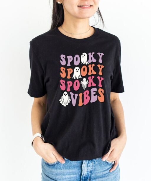 Spooky Season Toddler Shirt - Spooky Vibes Retro Halloween Kids Shirt - Cute Ghost Natural Toddler Tee - Retro Fall Natural Tee Shirt -HC56