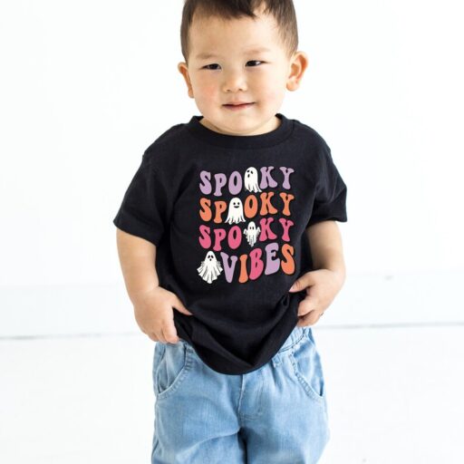 Spooky Season Toddler Shirt - Spooky Vibes Retro Halloween Kids Shirt - Cute Ghost Natural Toddler Tee - Retro Fall Natural Tee Shirt -HC56