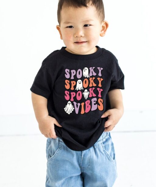 Spooky Season Toddler Shirt - Spooky Vibes Retro Halloween Kids Shirt - Cute Ghost Natural Toddler Tee - Retro Fall Natural Tee Shirt -HC56