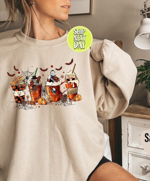Halloween Horror Coffee Sweatshirt and Hoodie, Horror Movie Coffee Shirt, Halloween Sweatshirt, Spooky Season, Movie Killers Coffee Tee-HC58