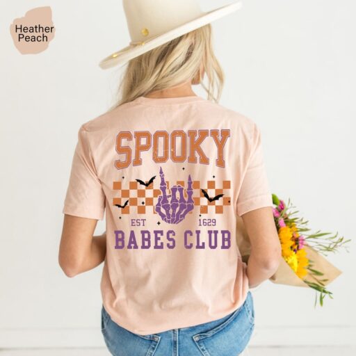 Spooky Babes club Tshirt, Halloween Vibes Shirts, Witchy women shirt, Retro Skeleton women T-shirt, Halloween shirt, Spooky Season -HF42